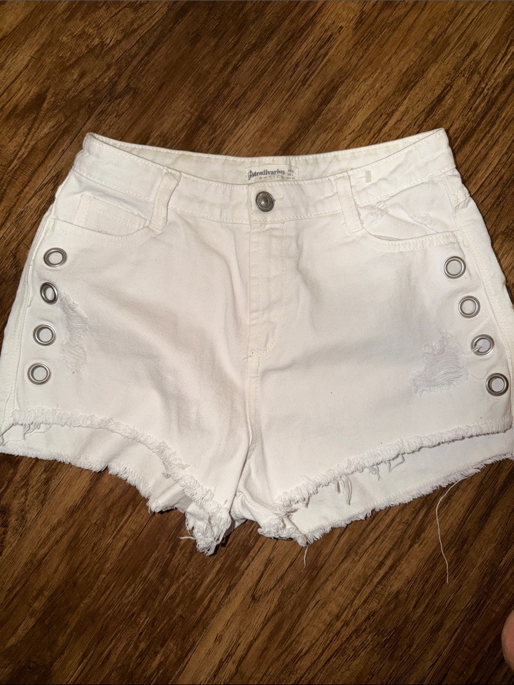 White Distressed Eyelet Accent Women's Denim Shorts